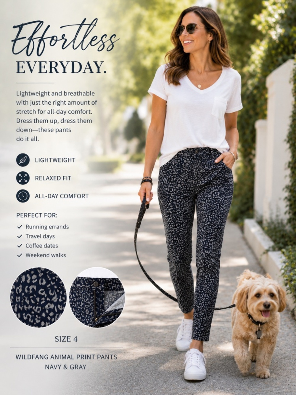 WILDFANG Navy & Gray Animal Print Slim Crop Pants Size 4